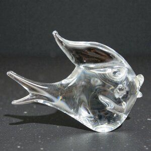 Vintage Venetian Glass Clear Fish Paperweight Figurine Hand Blown Italian Glass